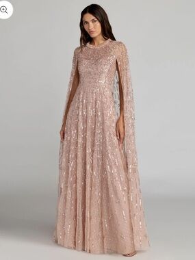 Mac Duggal Pink Embellished High Neck Gown with Cape Sleeves
